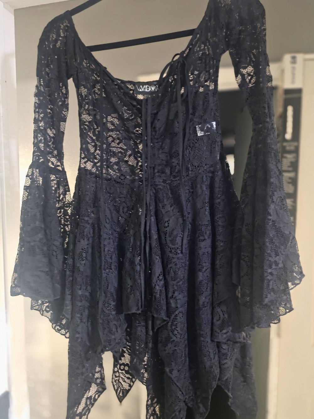 Dolls Kill Black Lace Long Sleeve Flowy Dress
